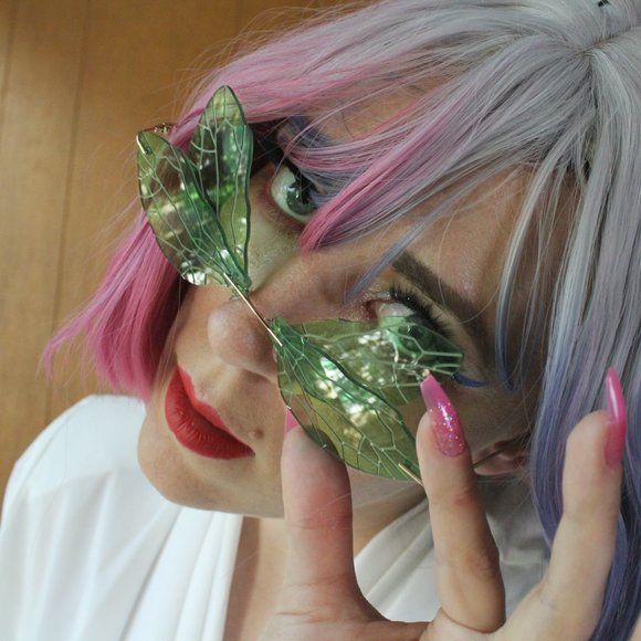 Y2K GREEN EYED DRAGONFLY WING RIMLESS GLASSES !! - Picture 6 of 8